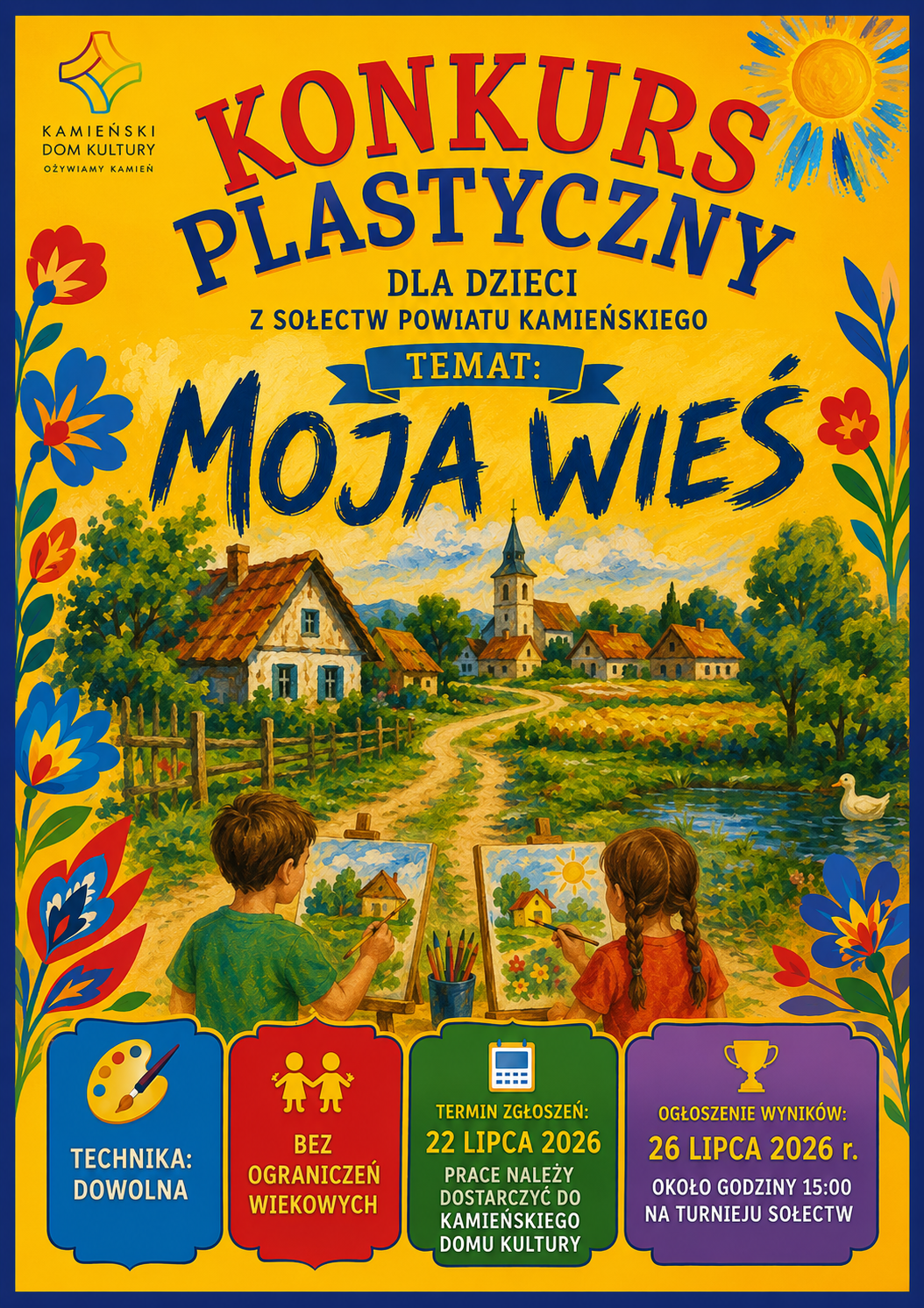 🎨🌾 KONKURS PLASTYCZNY „MOJA WIEŚ”  DLA DZIECI Z SOŁECTW POWIATU KAMIEŃSKIEGO🌾🎨